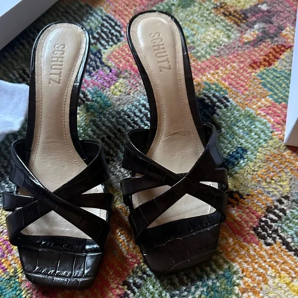 SCHUTZ Chocolate Brown Kitten Heel Sandals - Picture 2 of 5